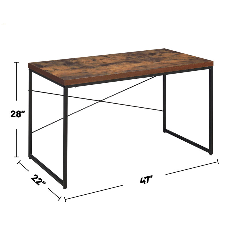 Rectangular Top Writing Desk With Metal Legs, Weathered Oak And Black, Ancient Oak