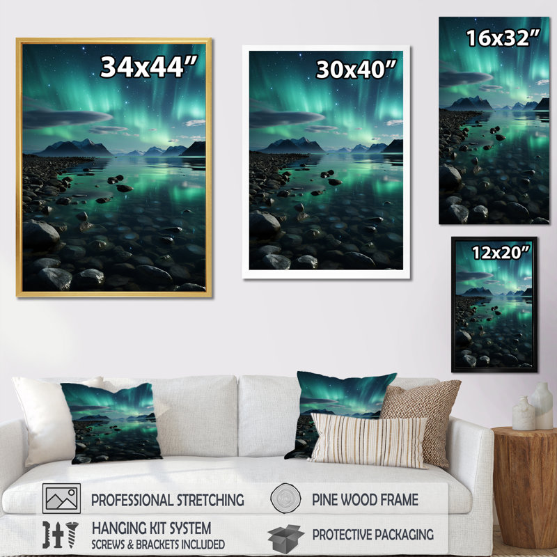 Avenir Aurora Borealis Aurora Symphony III - reproduction d'art sur toile, H 20 po x l 12 po x P 1 po, Cadre flottant blanc