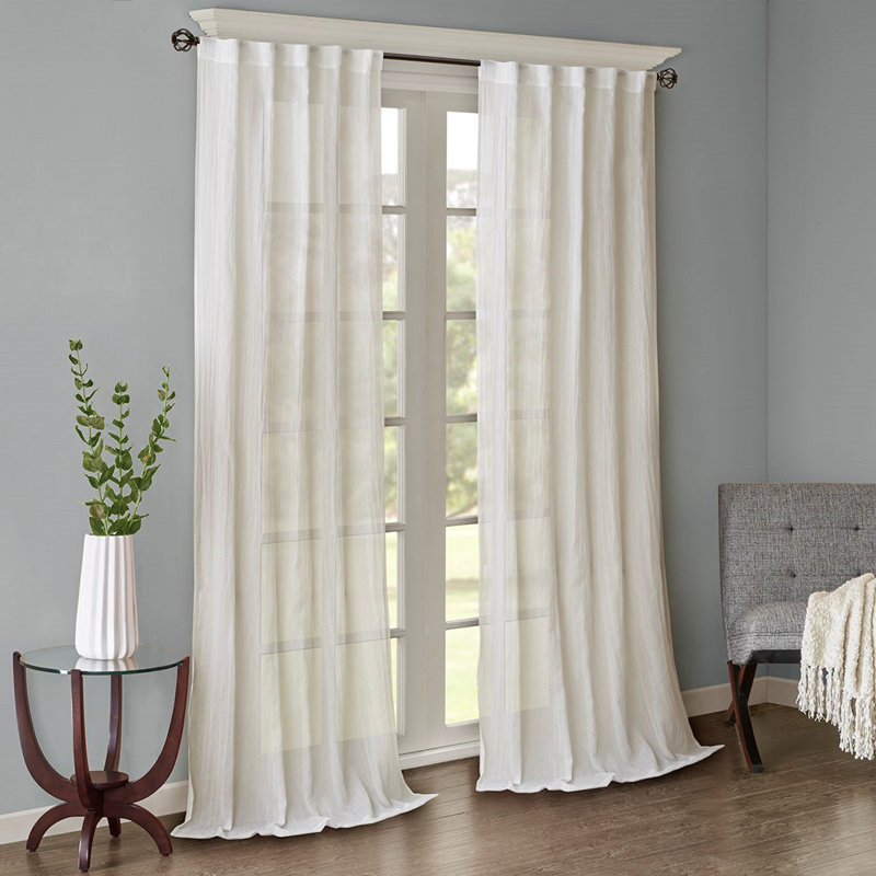 Solid Crushed Curtain Panel Pair(2 Pcs Window Panels), White, 42" W x 95" L
