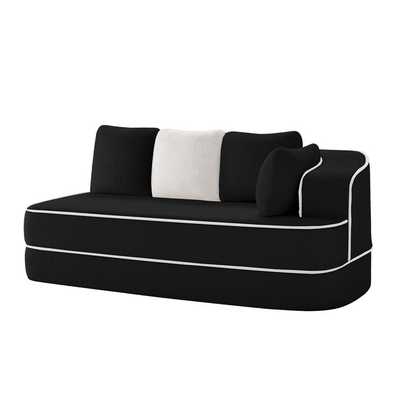 ELYSEES Right 2-Seater Sofa W/Pillows Teddy Fabric, Black