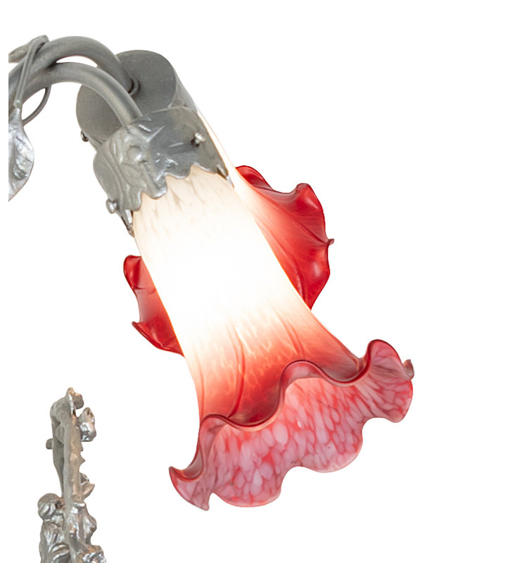 16" High Pink/White Tiffany Pond Lily 2 Light Trellis Girl Accent Lamp