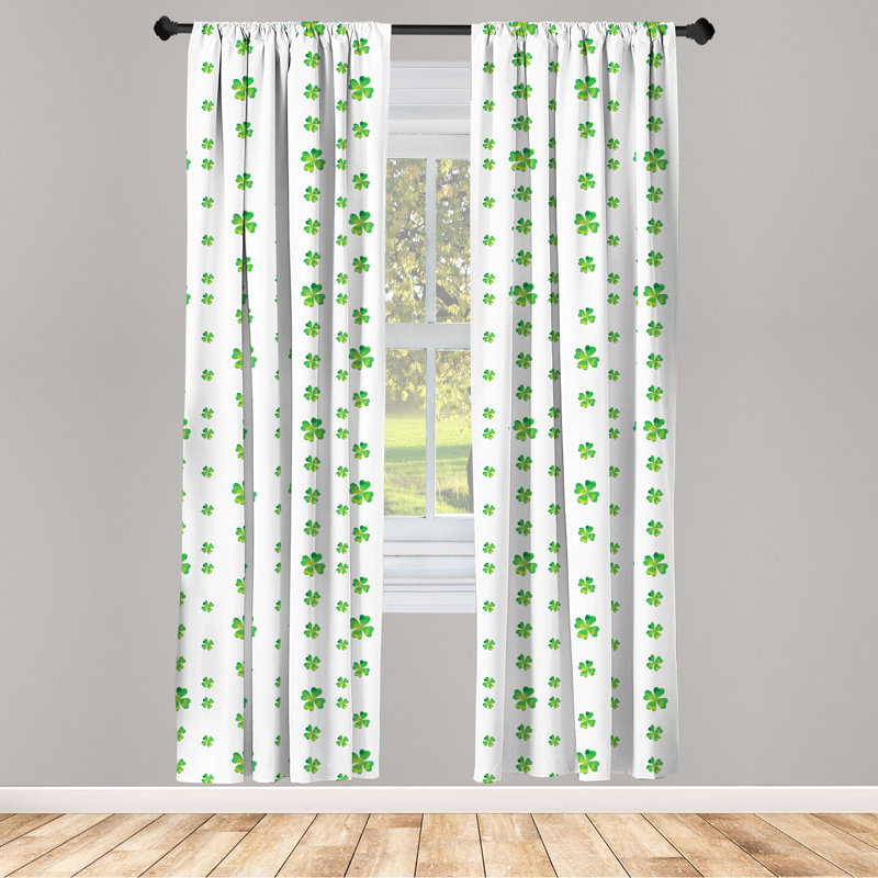 East Urban Home Shamrock 4-Panel Curtains, St Patricks Day Clover, Green White, 56" W x 84" L