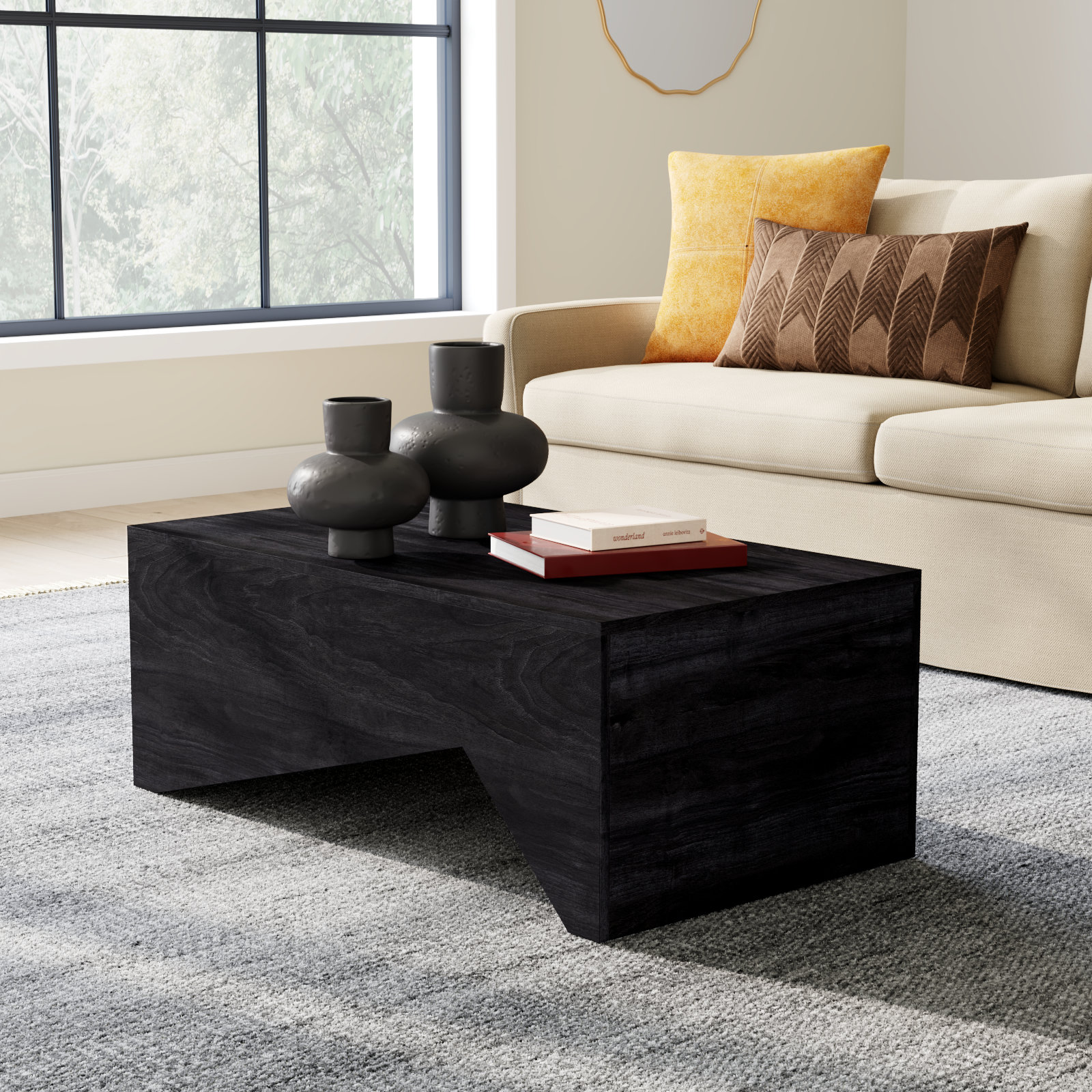 Reyka 39" Acacia Coffee Table, Black