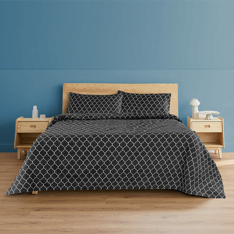 Ensemble de draps quadrilobés Boston Linen Co., Ensemble de draps pour grand lit + un drap-housse, Noir