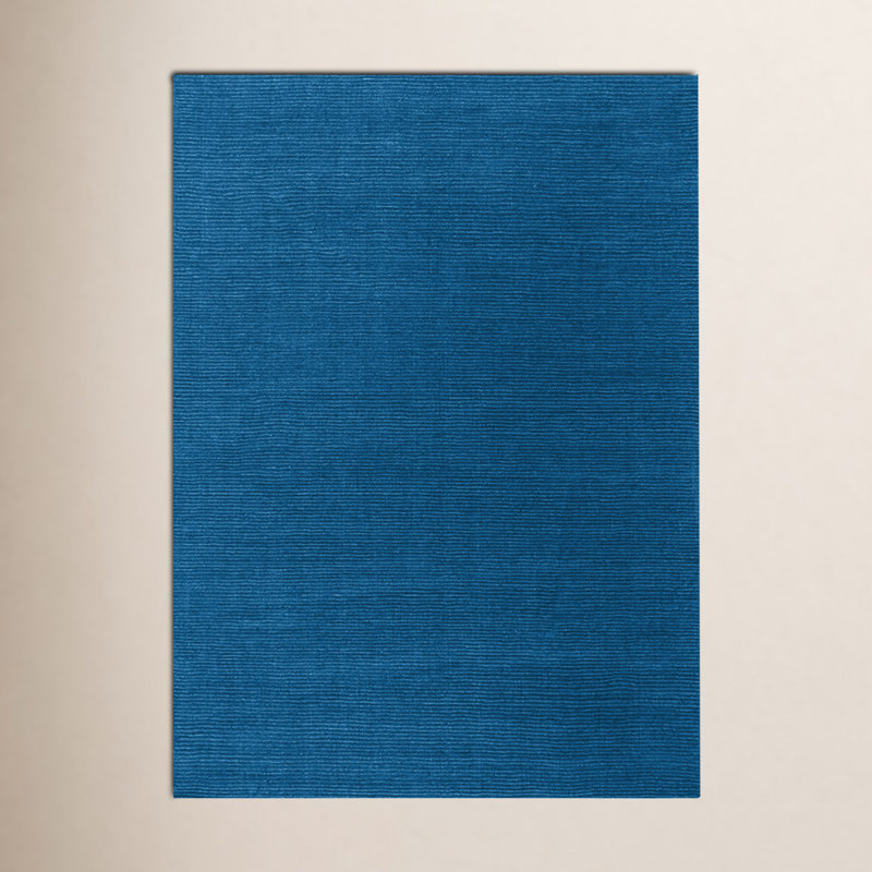 Tapis bleu foncé en laine fait à la main Crowe, Rectangle 12 pi x 15 pi