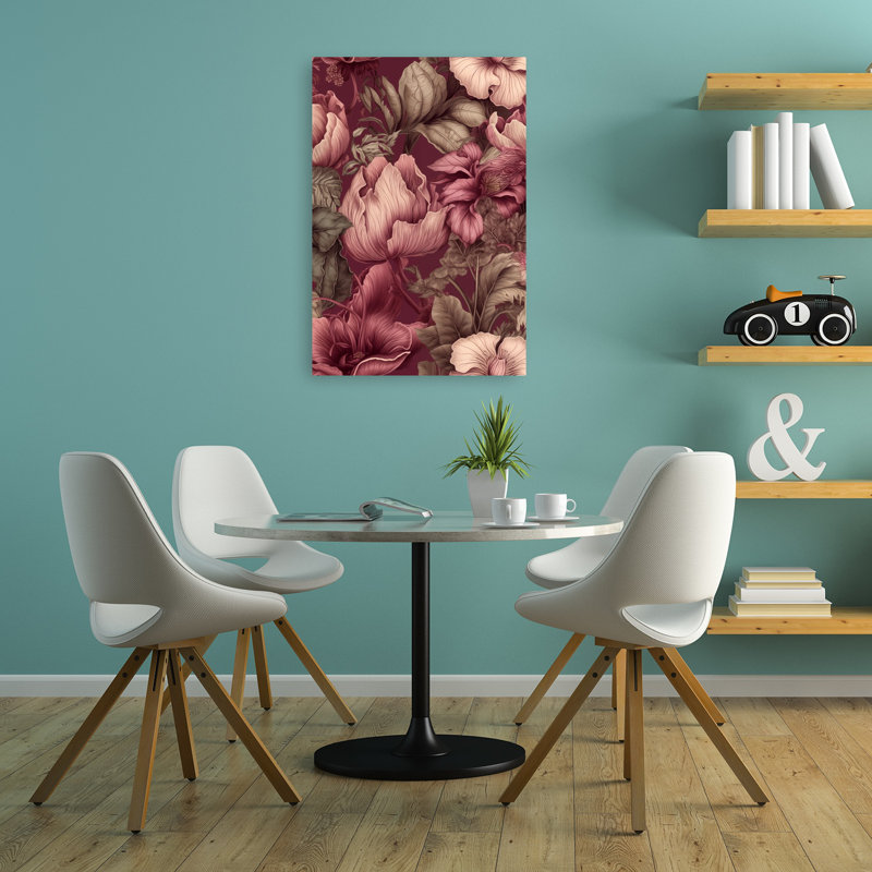 Art mural rétro fleur botanique foncé classique, 36" H x 24" W