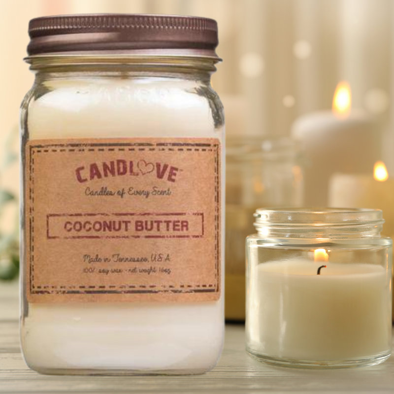 Coconut Butter Scented Jar Candle with Glass Holder