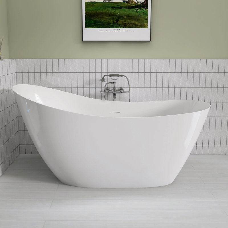 Contemporary 65" x 30" Acrylic Freestanding Oval Bathtub and Tub Set