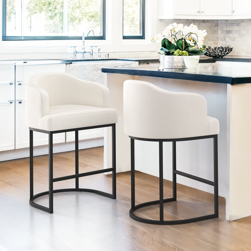 Alyce Upholstered Counter Stool, Beige/Linen