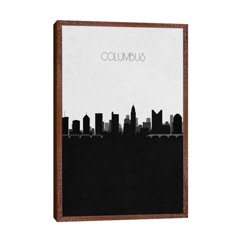Columbus, Ohio City Skyline by Ayse Deniz Akerman - Print on Canvas, Classic Brown Wood Framed