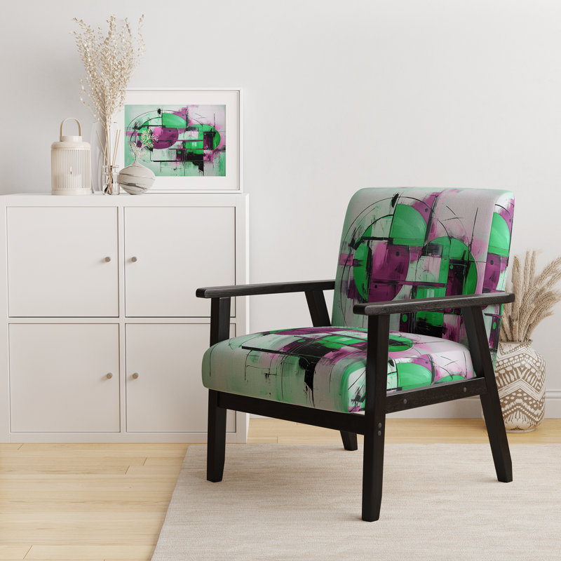 Chaise d'appoint Mid-Century, fauteuil rembourré coloré abstrait - Fusion Mid-Century abstrait coloré I