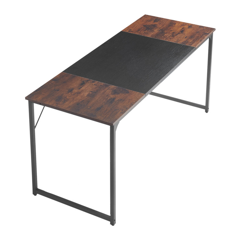 Bureau d'ordinateur, bureau de jeu de 63 pouces pour le bureau personnel, bureau d'écriture simple avec cadre en métal pour grand espace pour les jambes, brun rustique et noir