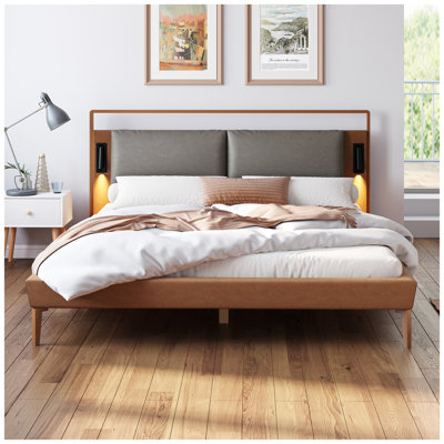 Modern Bed with 2pcs Night Lights