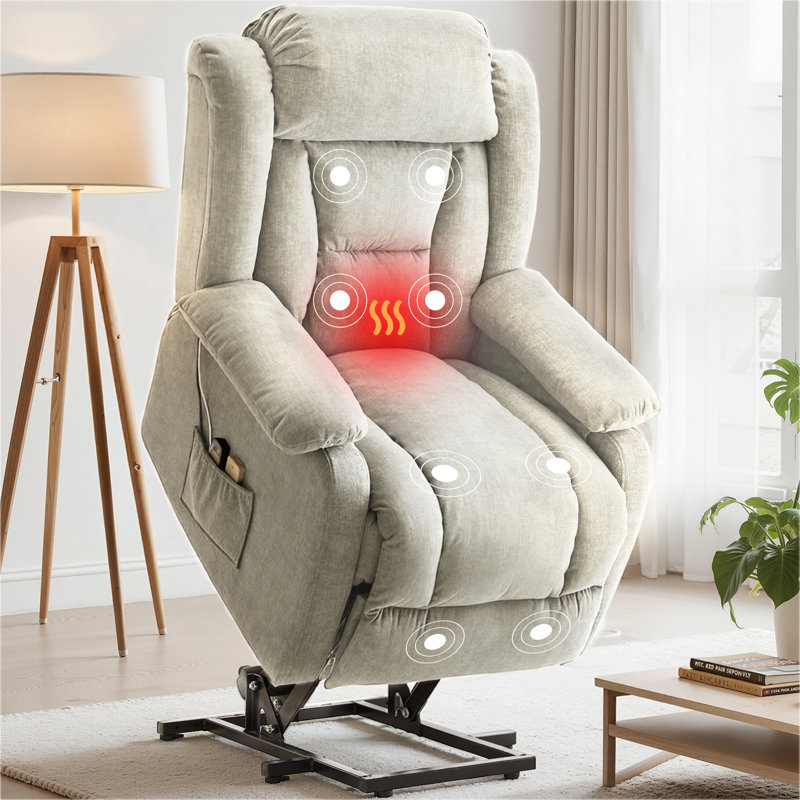 Power Lift Recliner with Heat and Massage, Infinite Position Adjustable, Side Pockets, Comfort Home Reclining Chair, Beige