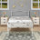 Structure de lit simple en métal avec tête et pied de lit, lit plateforme blanc moderne avec tête de lit victorienne décorative, sommier à lattes en acier robuste, aucun sommier requis, rangement sous le lit