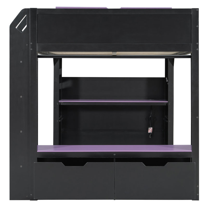 Lit mezzanine double avec rangement, bureau ajustable en bois aggloméré, maison moderne