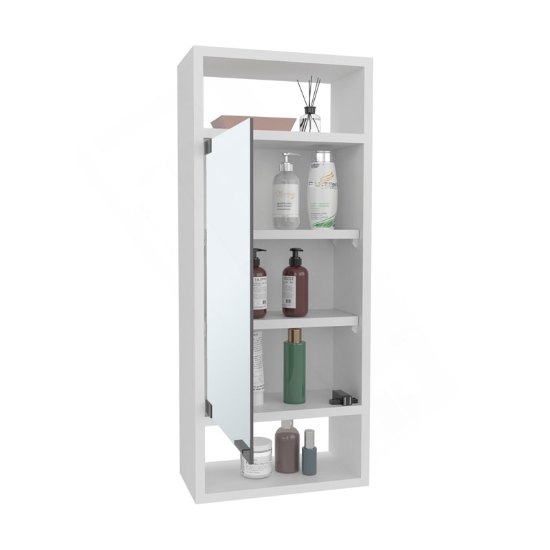 Armoire à pharmacie murale à miroir avec une porte et des tablettes de rangement intérieures Uros, blanc