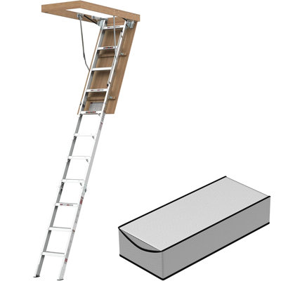 Aluminum Folding Attic Ladder With Insulation Cover And Wood Frame 22.5" X 54" Opening For 7'8" - 10'3" Ceilings Height