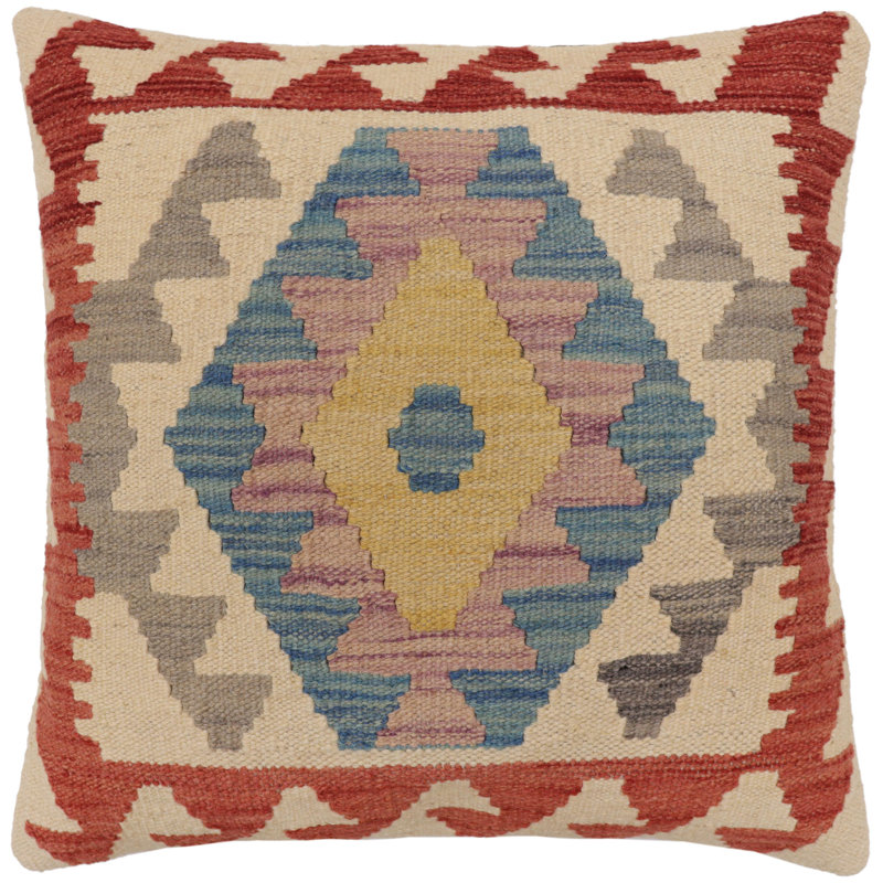 Coussin kilim tissé à la main Southwestern Marsh, H 20 po x l 20 po, Beige / rouge / bleu / gris