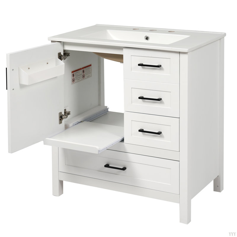 Bathroom Vanity With Sink, Bathroom Storage Cabinet With Soft Close Door, 3 Soft Close Drawers And Removable Tray, White