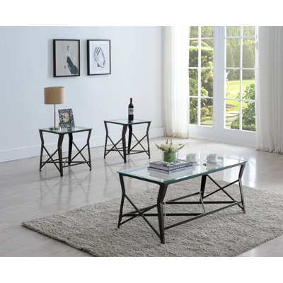 3 - Piece Glass Top Living Room Table Set