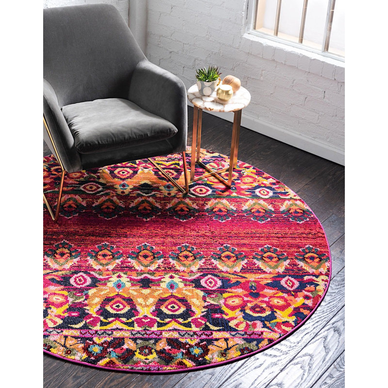 Tapis oriental rouge/jaune Alfreda, Rond 8 pi