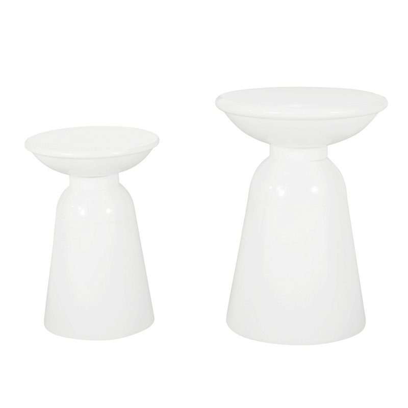 Outdoor Iron Side Tables With Flared Design, Set Of 2, White