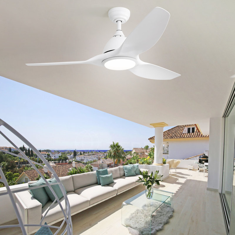 Lakenzie 52" 3-ABS Blade Modern Ceiling Fan with LED Lights and Remote Control, White, White, White