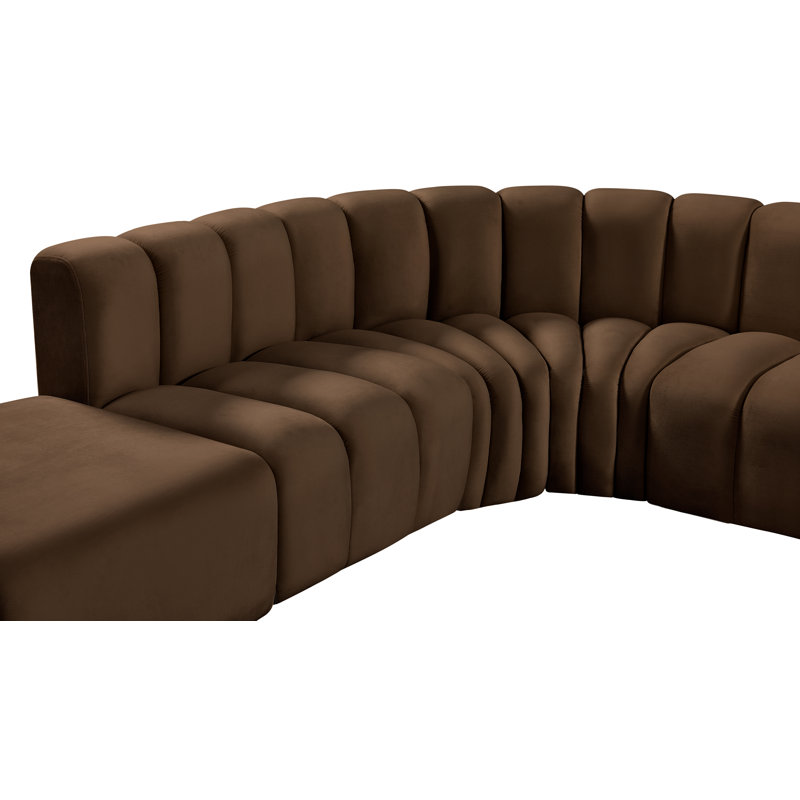 Issic Upholstered Curved Sectional with Ottoman Reversible, Brown Velvet
