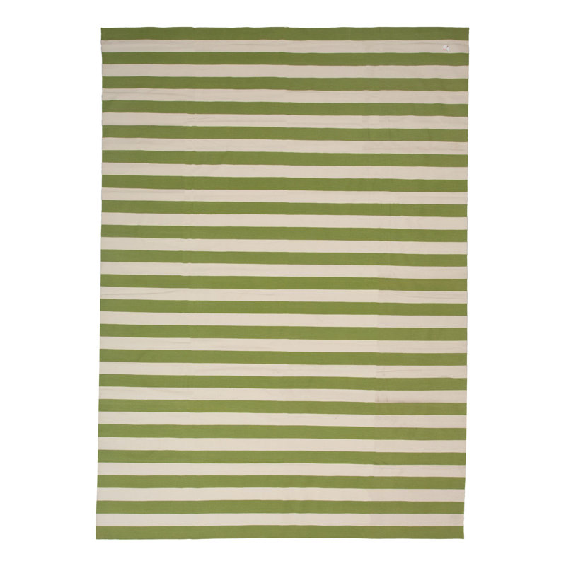 Green & White Dhurrie Cotton Rug - 10' x 14'11"