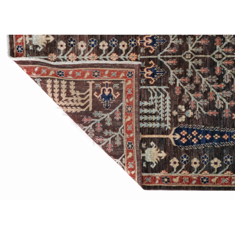 Tapis brun et rouille de haute qualité noué à la main