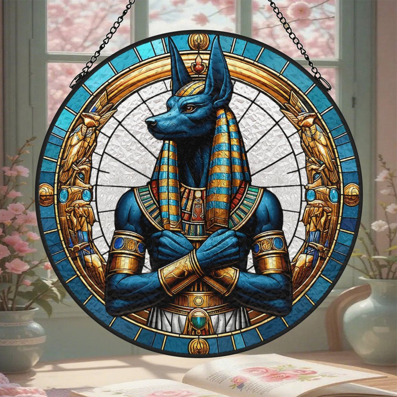 Panneaux de vitrail Anubis Vitrail Attrape-soleil pour décoration de fenêtre, 11.8x11.8in(30x30cm)