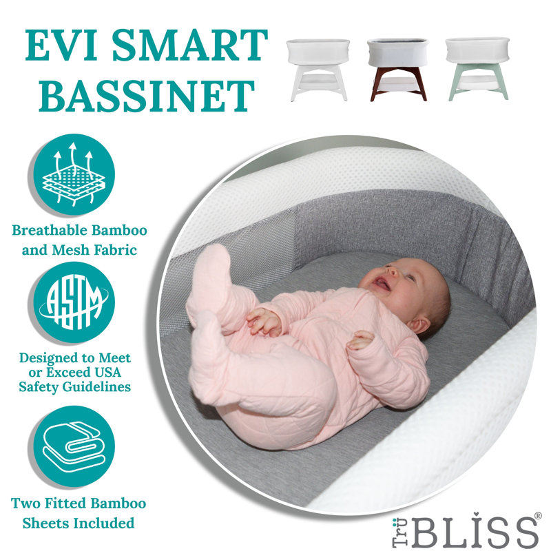 Evi Smart Bassinet, White Wood