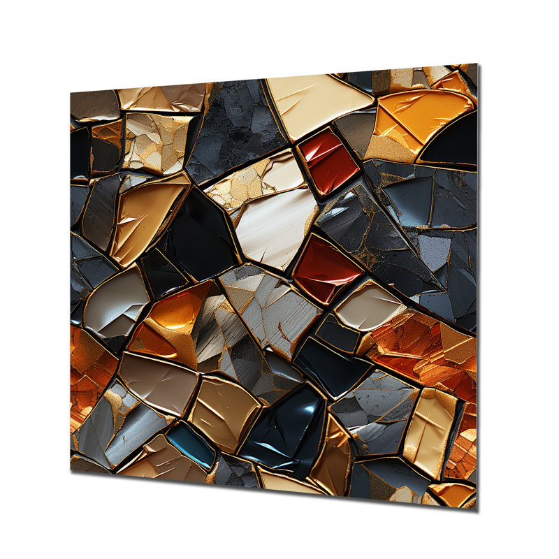 Cubic Mosaic Marble Tiles I - Art mural en métal abstrait, H 16 po x l 16 po