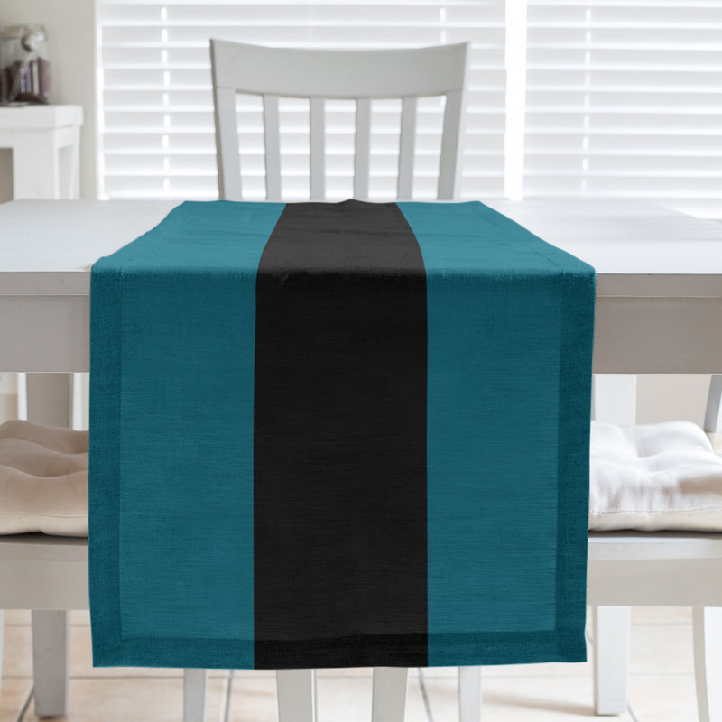 Cleveland Throwback Football Stripes Table Runner, 90" L x 16" W, Cotton Blend, Jacksonville Throwback Football Aqua/Black