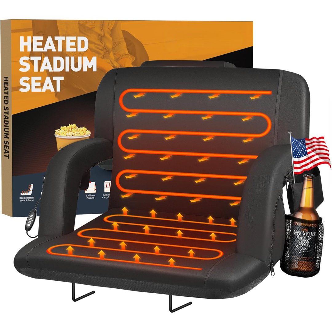 Charnetta 25In Heated Stadium Seat for Bleachers with Back Support, Portable Bleacher Seat USB 3 Levels of Heat Arlmont & Co.