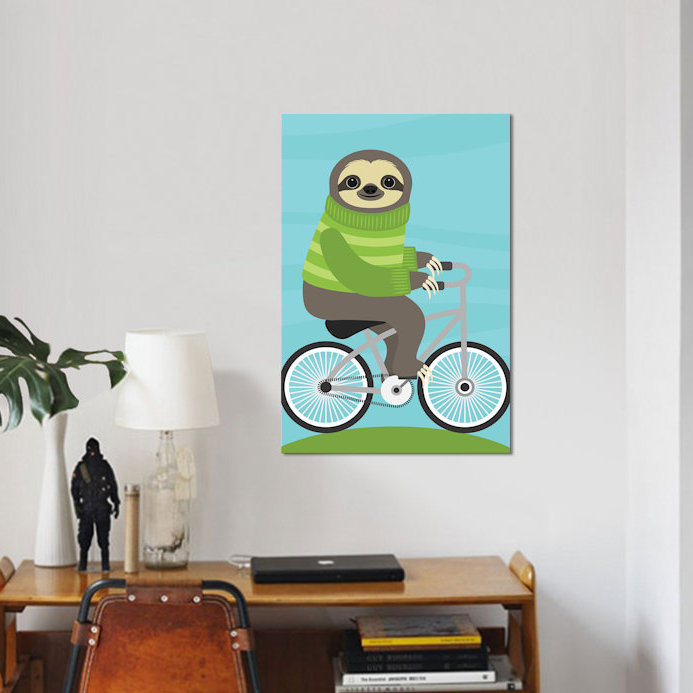 «Cycling Sloth», art sur toile, H 12 po x l 8 po x P 0,75 po, Non mat, Toile tendue