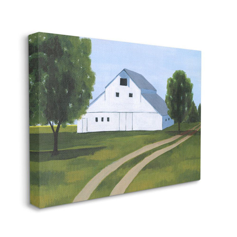 «Farmland Fields and Barn» par Grace Popp - reproduction d'art, H 20 po x l 16 po, Toile tendue