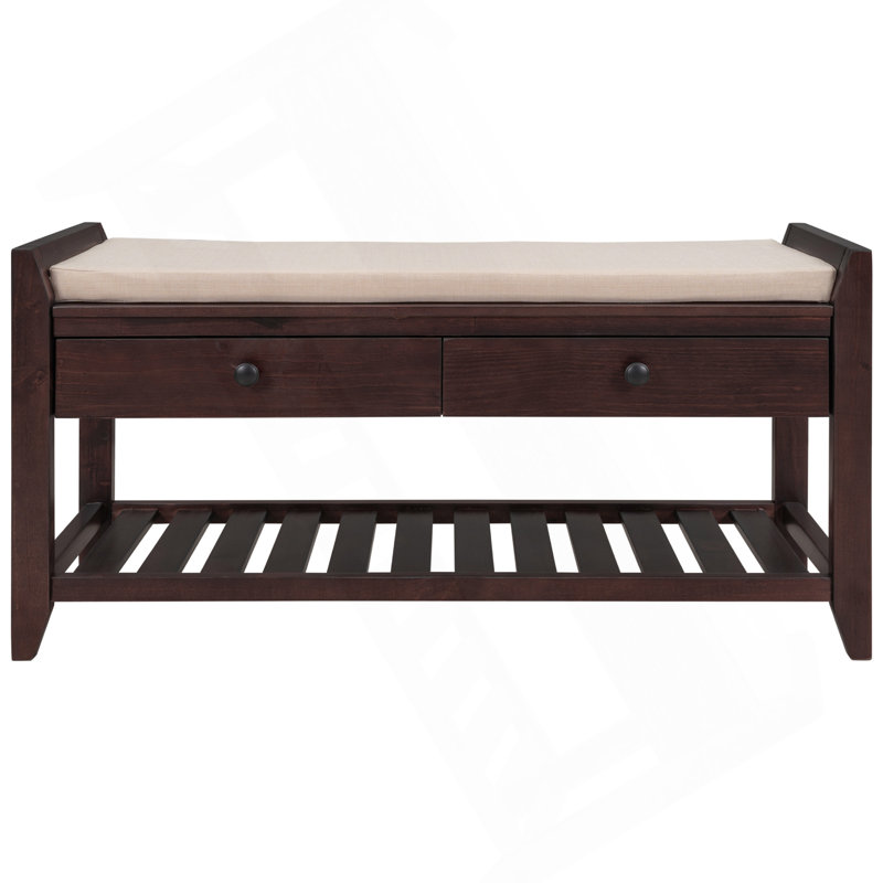Shoe Rack With Cushioned Seat And Drawers, Multipurpose Entryway Storage Bench (Espresso), Espresso