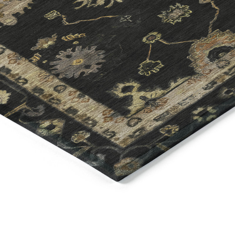 Machine Washable Indoor/Outdoor Xhevrie Black Rug, Rectangle 2'6" x 3'10"