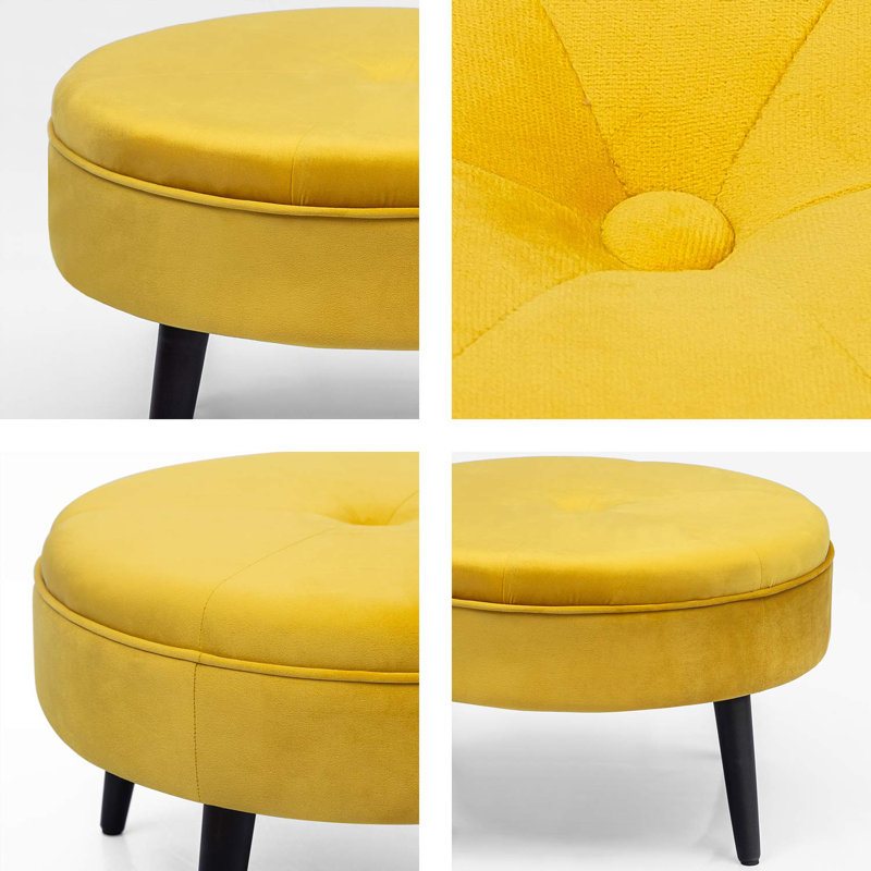 Kean Velvet Ottoman, Yellow Microfiber/Microsuede, Black