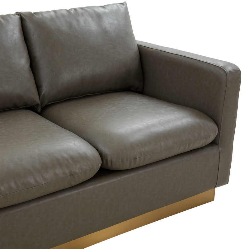 Canapé à trois places en cuir de 83,5 po avec coussins amovibles Berengarius, Similicuir gris