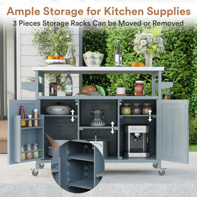 Versatile Outdoor Grill Cart With Storage, Spice Rack, Paper Towel Holder, And Lockable Wheels