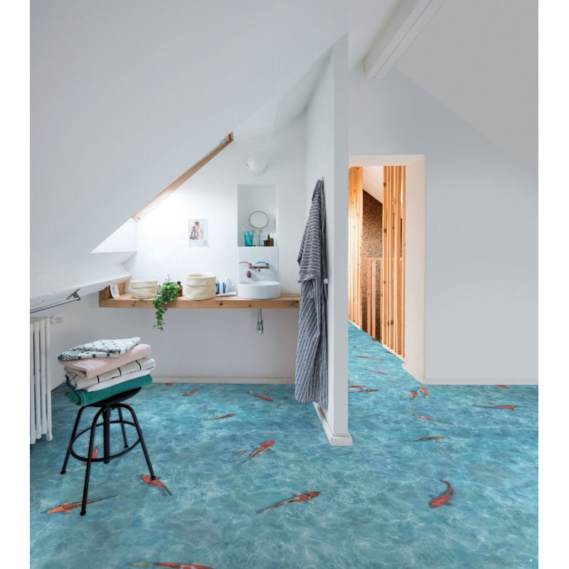 Teal Blue 3D Funky Effect Anti Slip Vinyl Flooring For LivingRoom, Kitchen, 2.5mm Thick Vinyl Sheet 400cm X 600cm