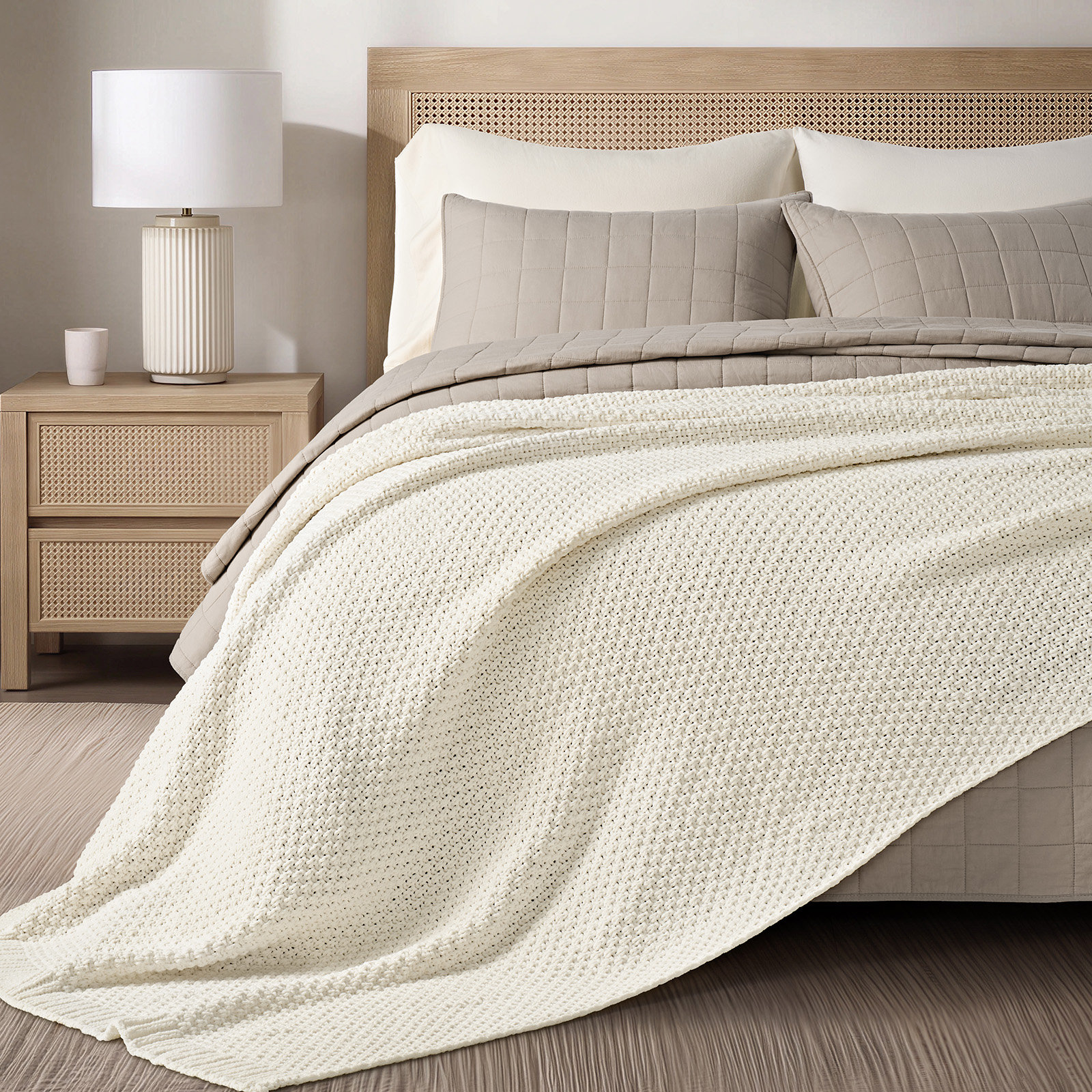 Chunky Chenille Weighted Throw Blanket, Ivory White, 90" L x 90" W