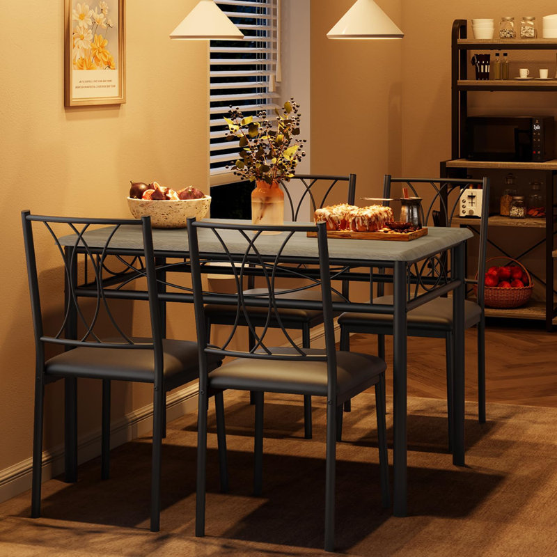 5-Piece Rectangular Dining Set for 4, Modern Upholstered Chairs, Space-Saving for Apartments, Gray