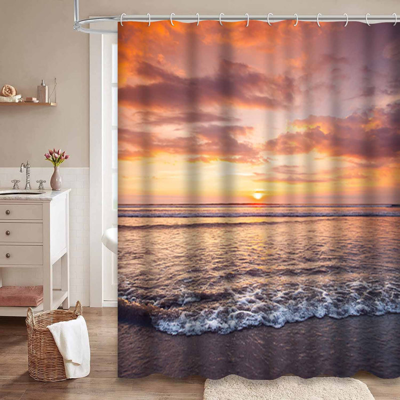 Belles vagues de mer, coucher de soleil, ciel, plage, océan, bleu tropical avec 12 crochets, 72" L x 78" W