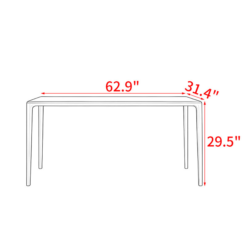 Table de salle à manger rectangulaire en bois massif de style japonais, H 29,5 po x L 62,9 po x l 31,4 po