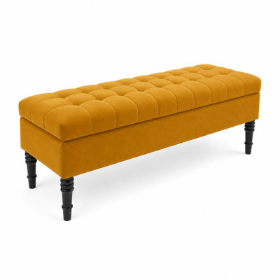 Cubed Tufted Rectangle Ottoman Storage Bench, Upholstered Plush Velvet Shoe Bench with Black Turned Wooden Legs
