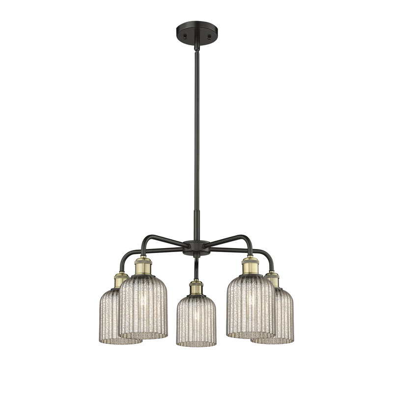 Ballston - Trig - 5 Light 23" Stem Hung Chandelier, Black Antique Brass, Mercury